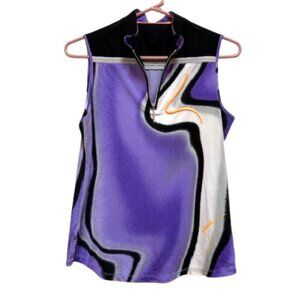 Jamie Sadock purple and black sleeveless golf/tennis/pickleball shirt.